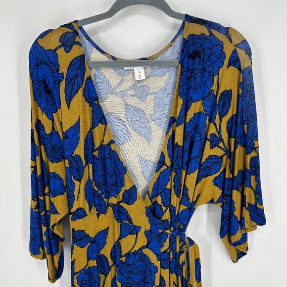3/$25 Motherhood Maternity Wrap Dress S Floral Print Dolman Sleeves Blue Jersey - Picture 3 of 7